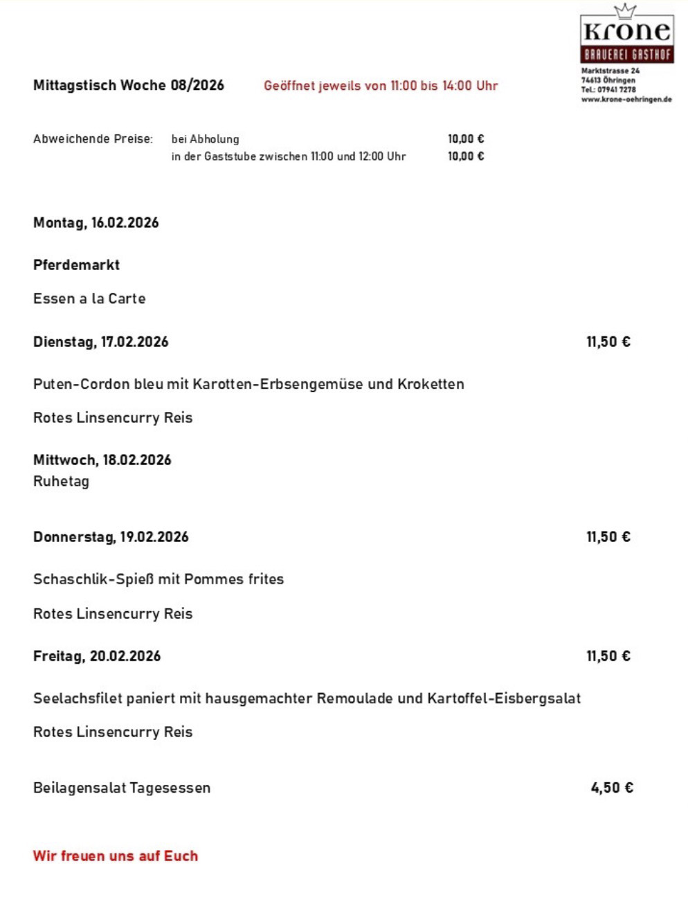 Tagesgerichte / Mittagstisch